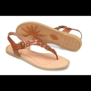 Born Lake T-Strap Leather Sandals, Size 8, Cognac